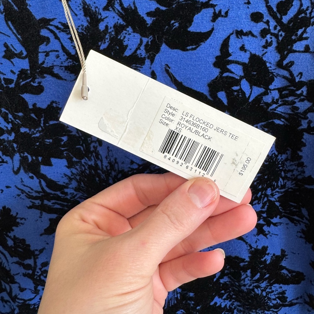Rebecca Taylor black/blue velvet floral detail long sleeve knit top NWT size XS - Picture 8 of 10